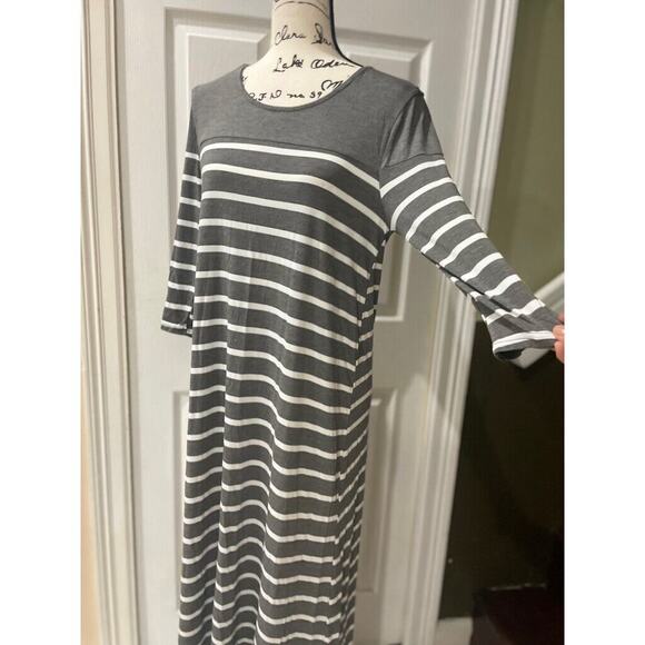 Exist Maxi Dress 3/4 Sleeve Stripe Ribbed Sz Medium Cotton Versatile Aesthetic - Picture 2 of 16